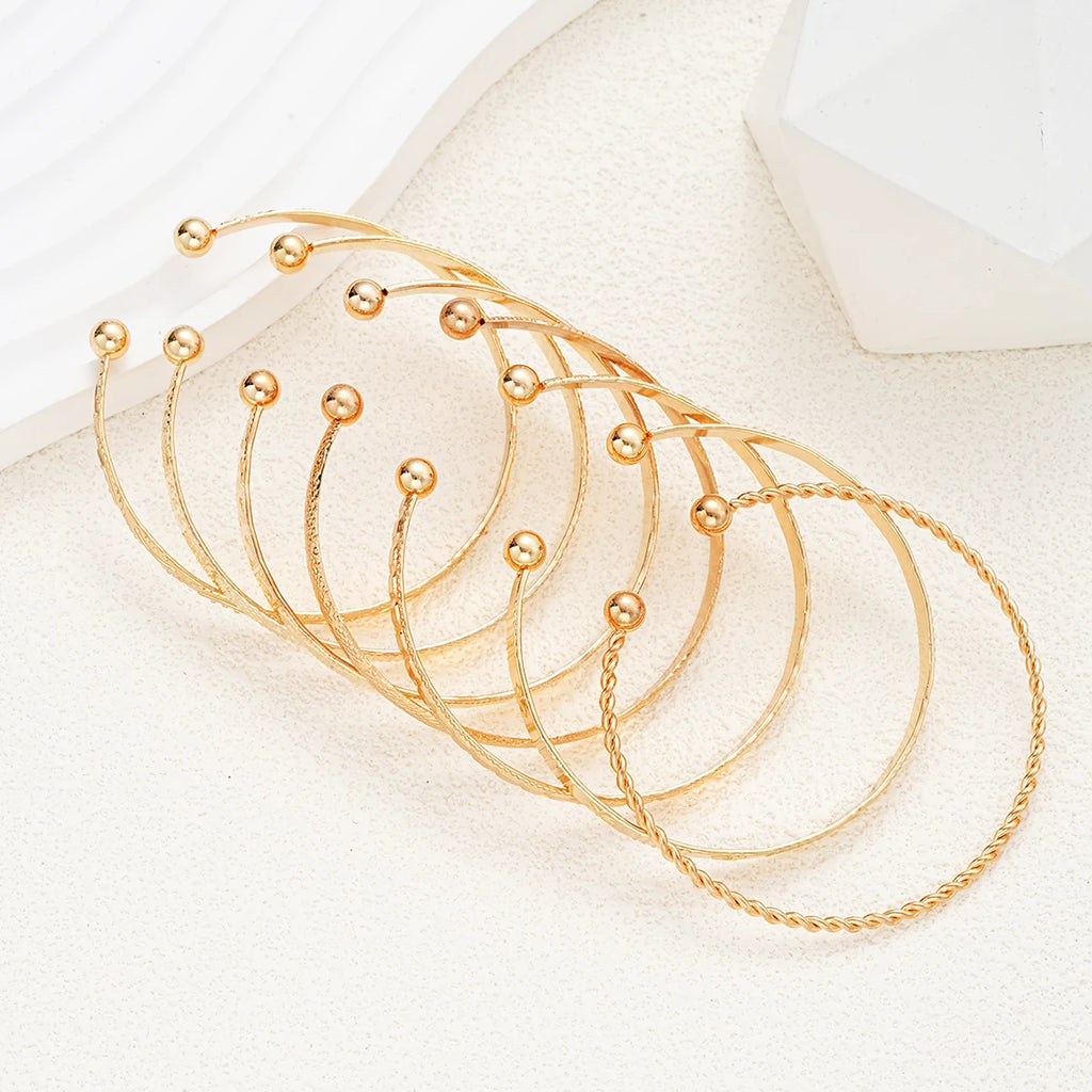 Gold Punk Heart Bracelet Set (7PCS)
