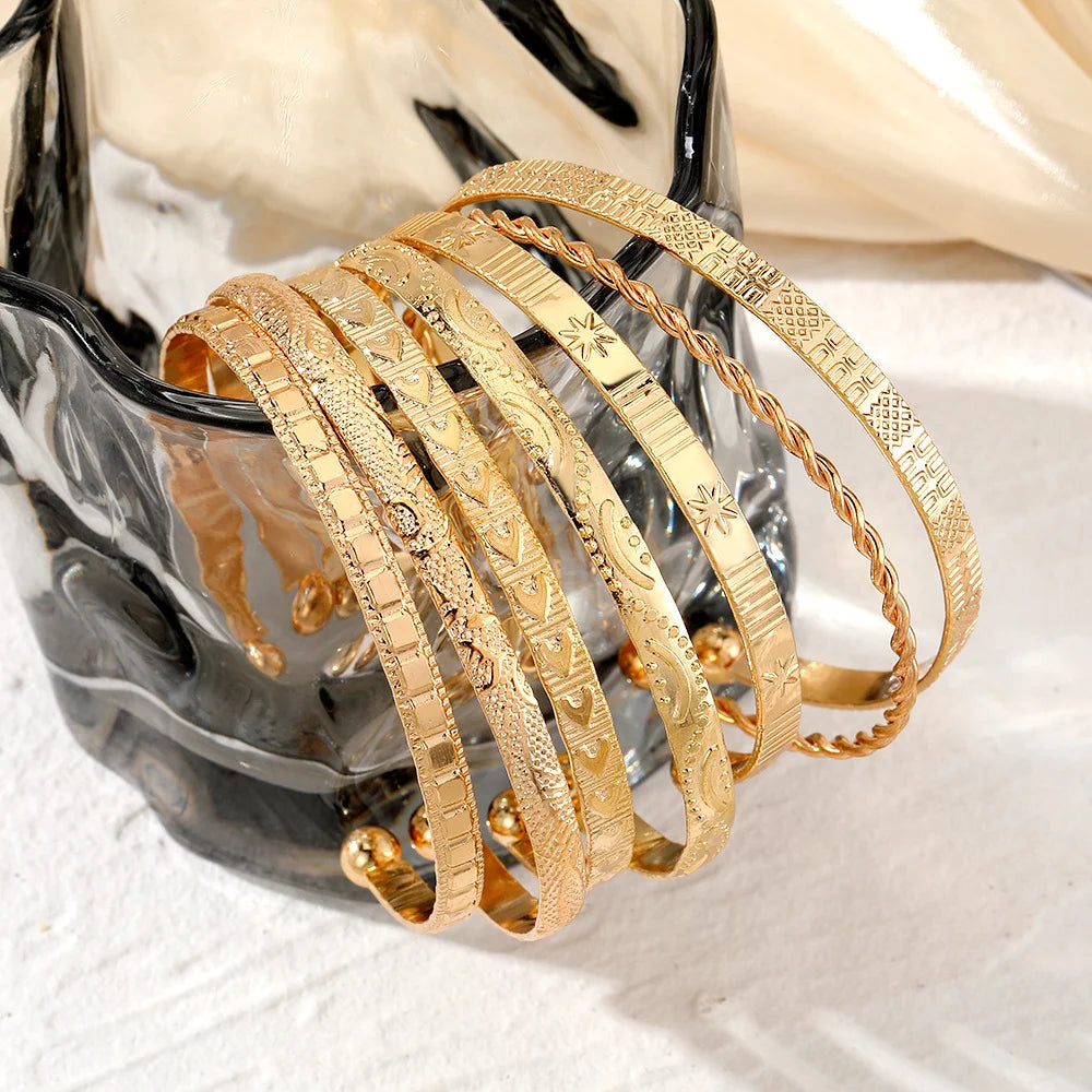 Gold Punk Heart Bracelet Set (7PCS)